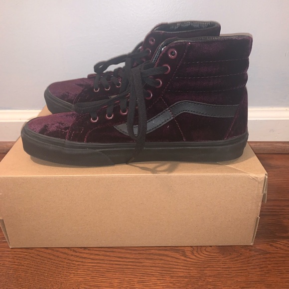 burgundy velvet high top vans